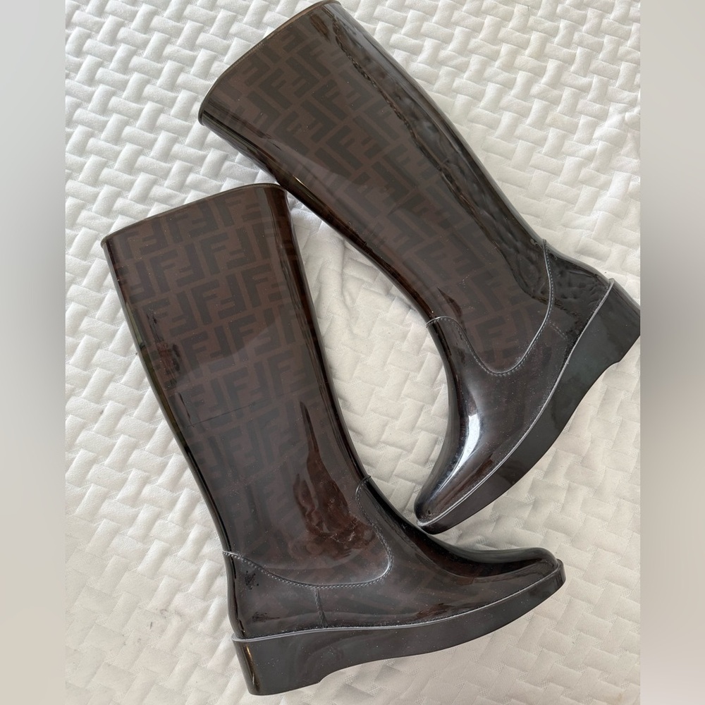 Fendi Dark Brown Rain Boots